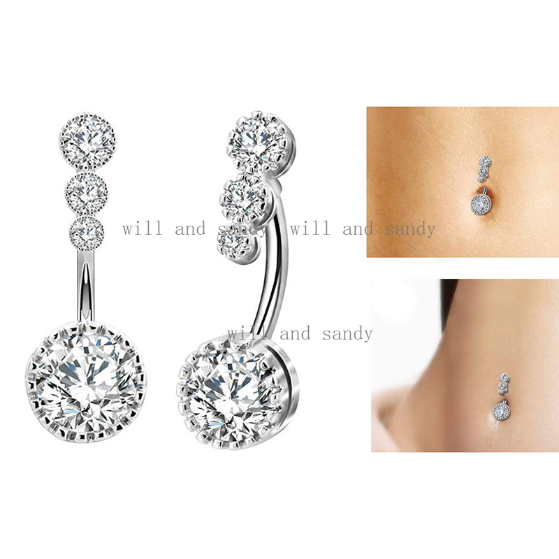 Allergy Free Surgical Steel Diamond Belly Ring Rose Gold Heart Butterlfy Charm Cubic Zircon Navel Bell Button Rings for Woman Tank Top Belly Piercing 