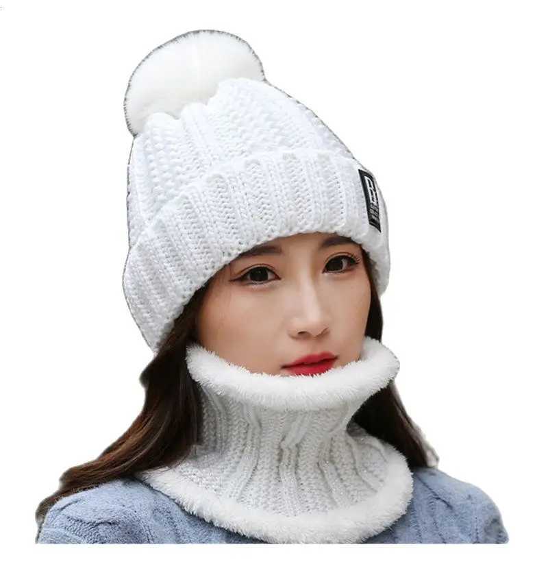 Winter Hat Wens Beanie Hats Thick Warm Sklies Winter Wen Knitted Hat B tter Bonnet Beanie Cycling Hat Scarf 2pc Sets G250910