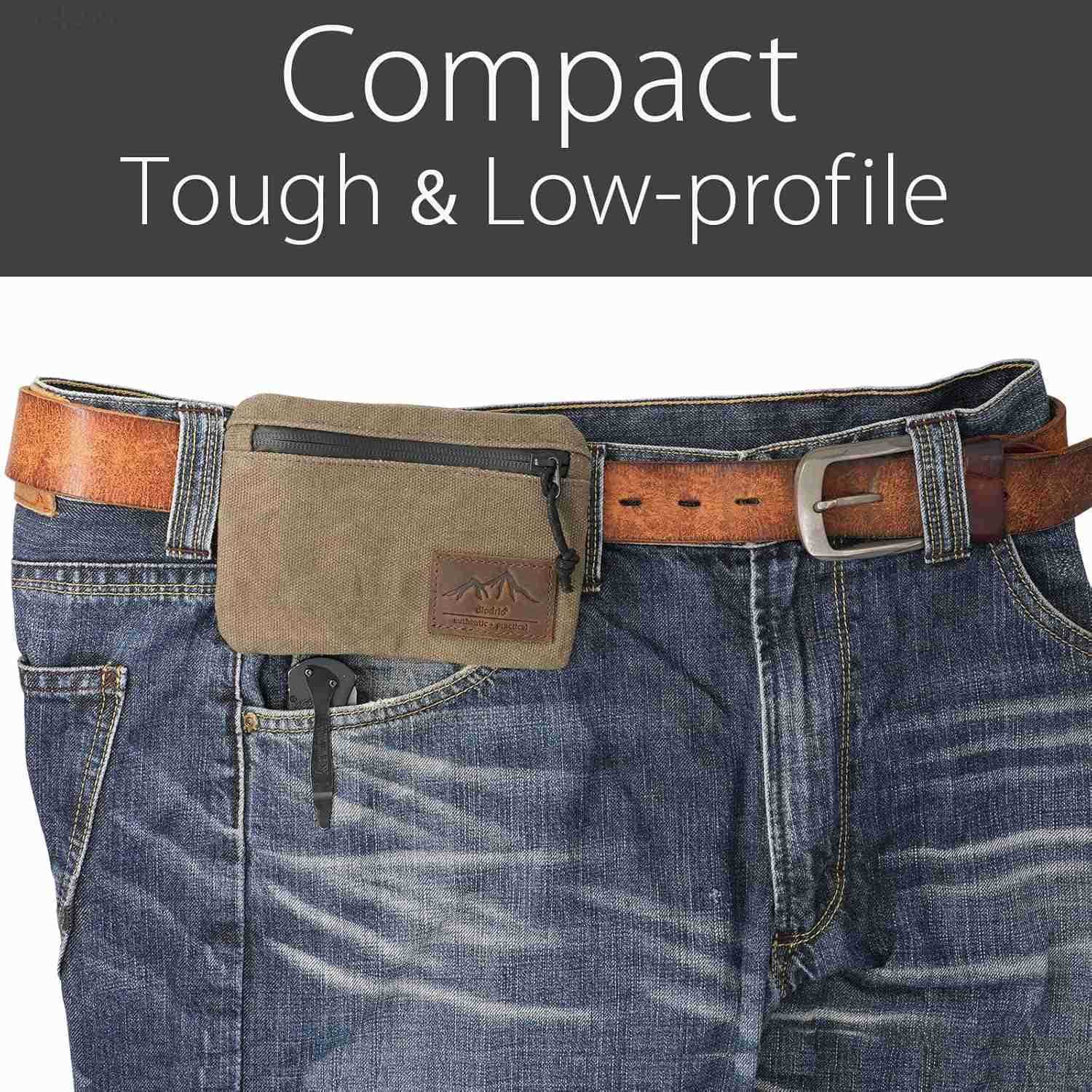 Belt Zipper Pouches for Men Women Compact EDC Pouch YKK Zipper Antitheft Pickpocket Proof Safety Wallets Waist Pack for Traveling Hiking Water Resista