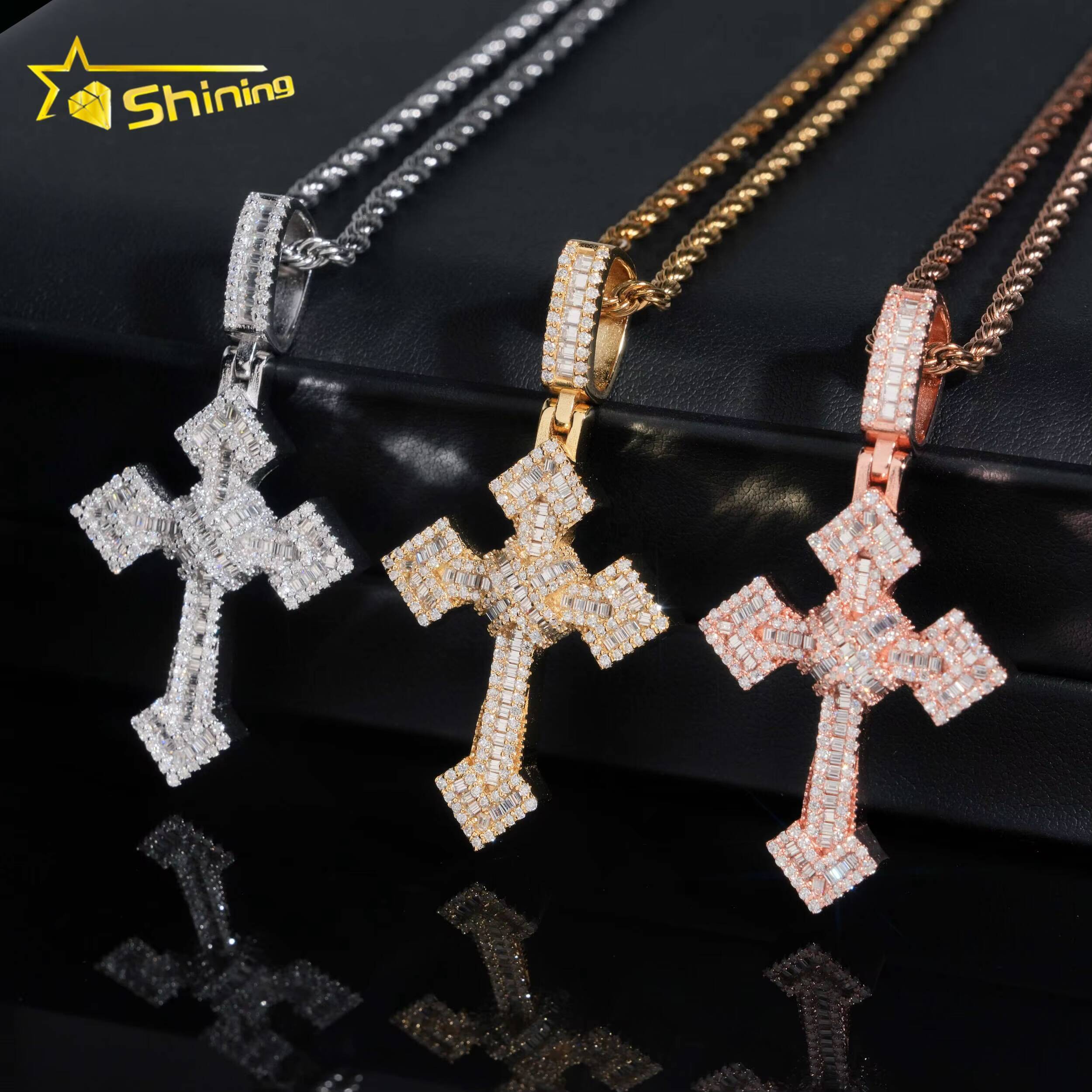 Ready to Ship GRA Certificate Bling 925 Silver Iced Out Mens Hip Hop Cross Moissanite Pendant
