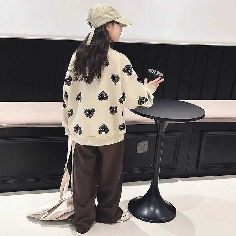 Print Sweatshirt Set Top Pants 2Piece Girl Outfit Elementary Student Clothes Children Fashion Girls Sets 7 8 Years Korean Two C250912