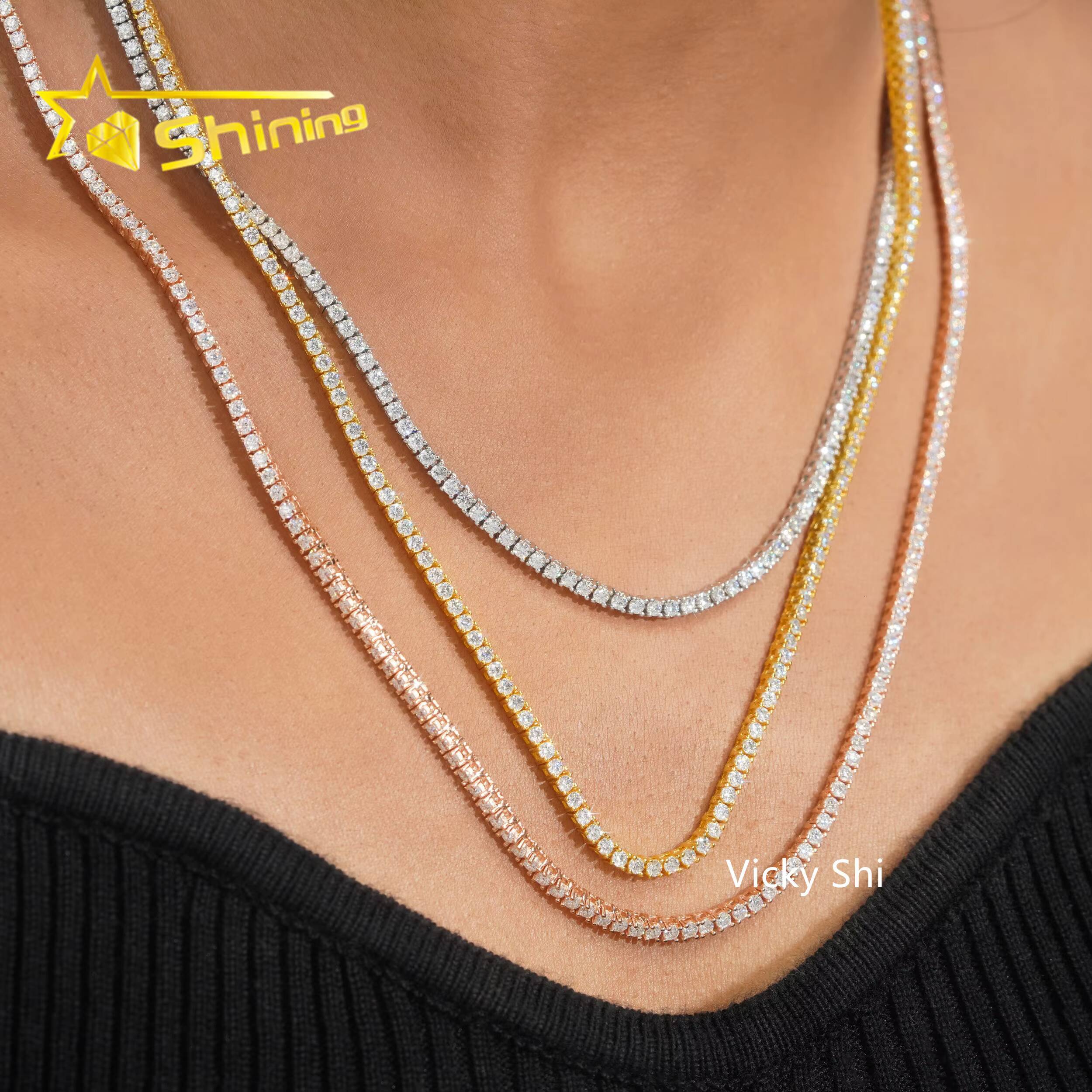 GRA Certificated VVS 2MM Moissanite Tennis Necklace Men Women Fine Jewelry 925 Sterling Silver Moissanite Tennis Chain