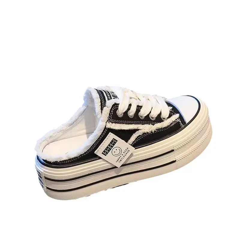 Casual New Height Increasing Platform Canvas Women Summer Outer White Sneakers Slipper Slip on Sandals Vulcanize Shoes