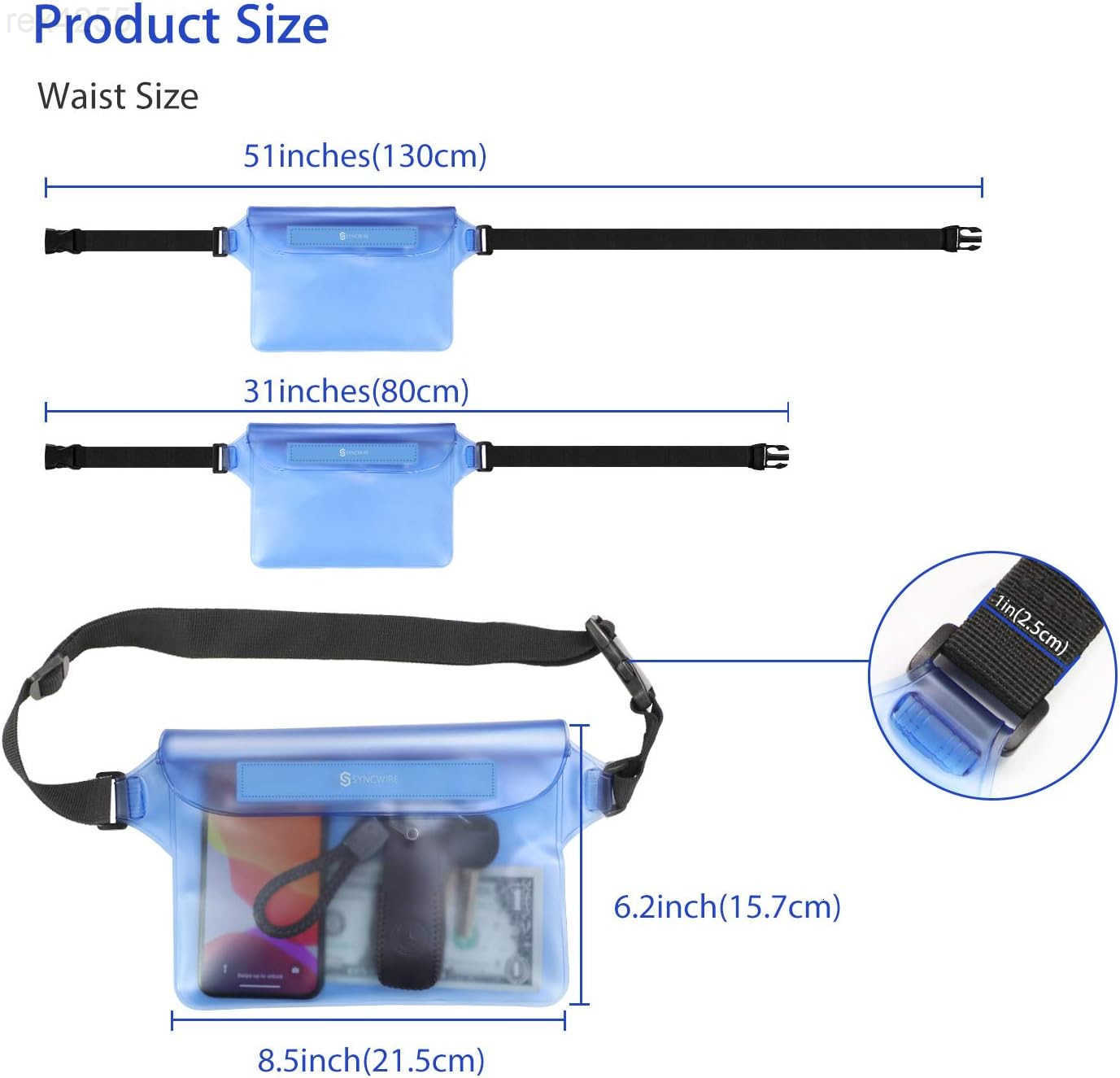 Waterproof Pouch Bag with Adjustable Waist Strap 2 Pack IP68 Waterproof Waist Bag Screen Touchable Dry Bag with Adjustable Belt for Beach Swimming Boa