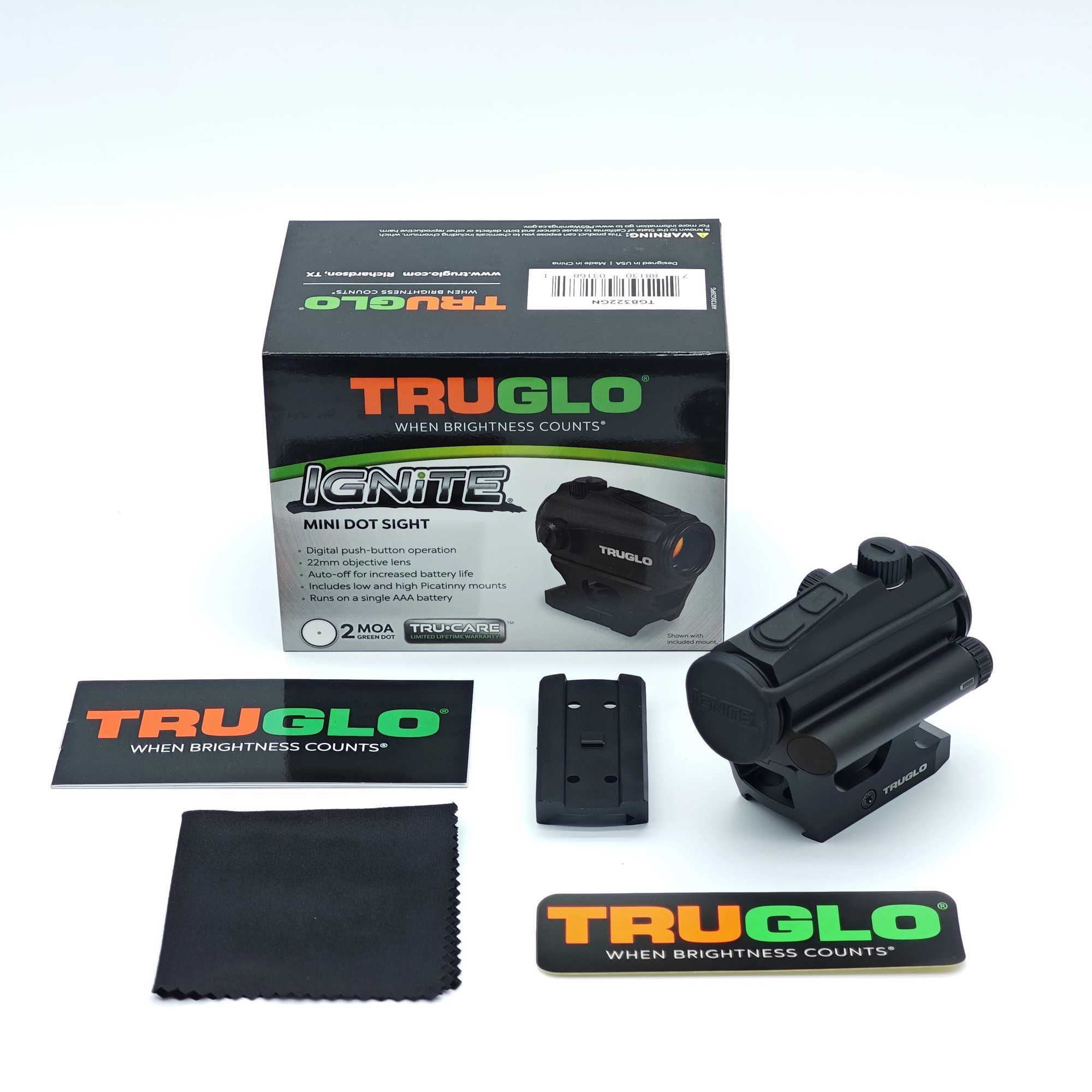 TRUGLO IGNITE 1X 2 MOA Green Dot Sight AR15 10Level Brightness Rail Mounts Reflex Airsoft Riflescope for Tactics Hunting C250912