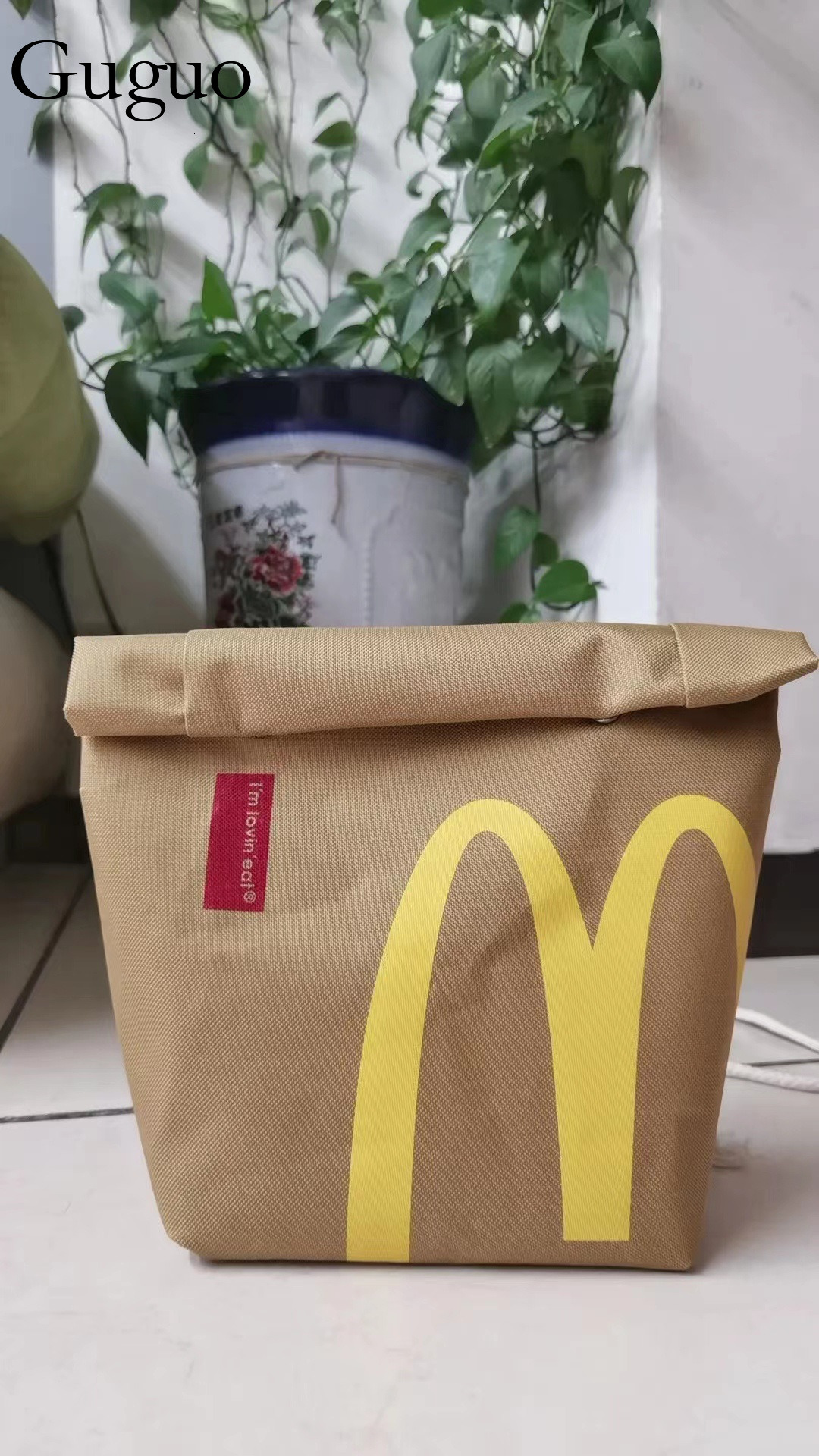 Gu Guo Free Shipping New Designer Bag Mcdonald's Backpack Paper Bag Printed Lunch Box Bucket Bag Casual Drawstring Bag Shoulder Bag