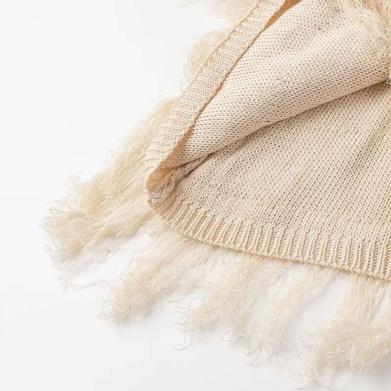 DHEssentials Autumn New Women's Fashion Small Fragrance Style Knitted Vest with Tassel Decoration Sleeveless Round Neck Hollow Short Dress