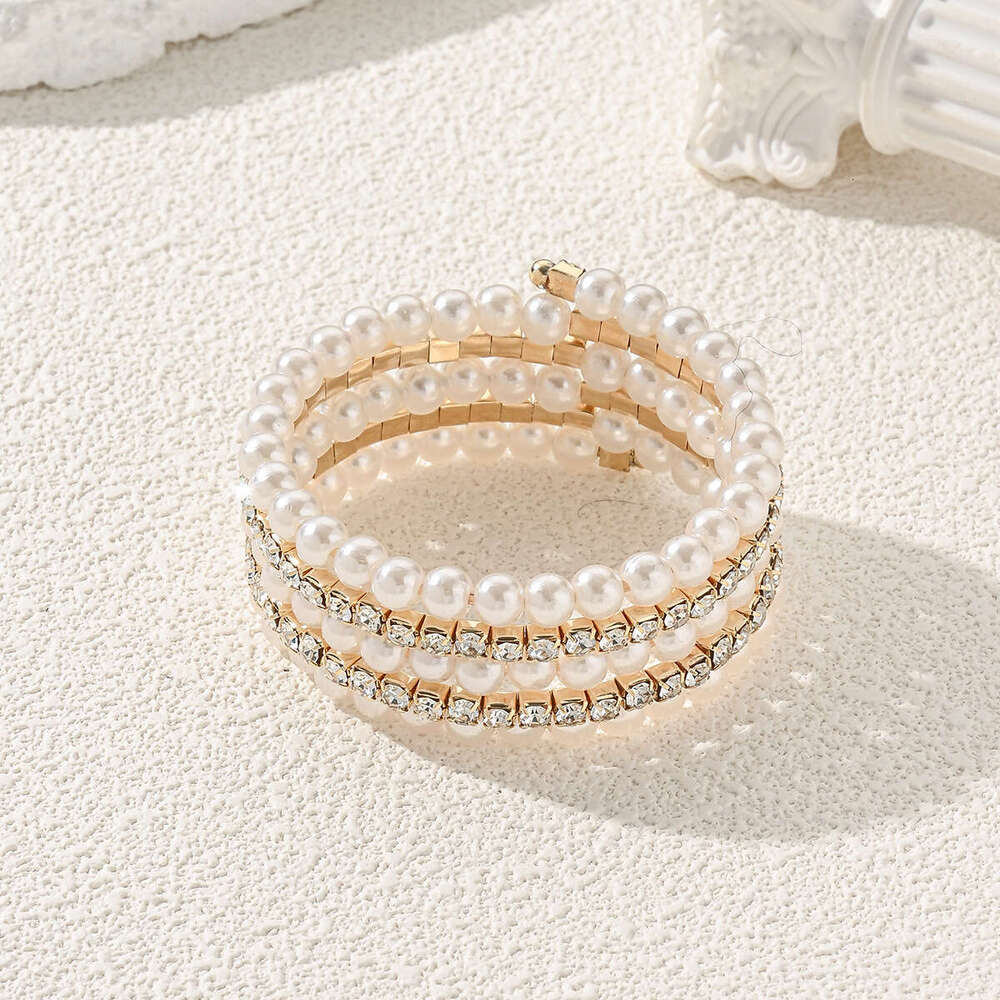 Pearl Multi-layer Stacking Light Design Sense Dia-studded High-end Elastic Women's Bracelet