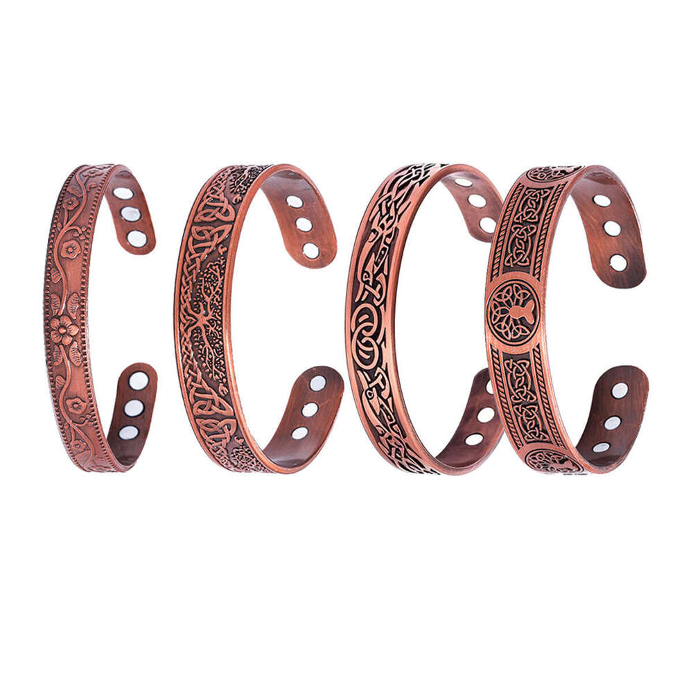 Temu Hot-Selling Magnetic Tree of Life Pattern Simple Bronze Bracelet for Men and Women