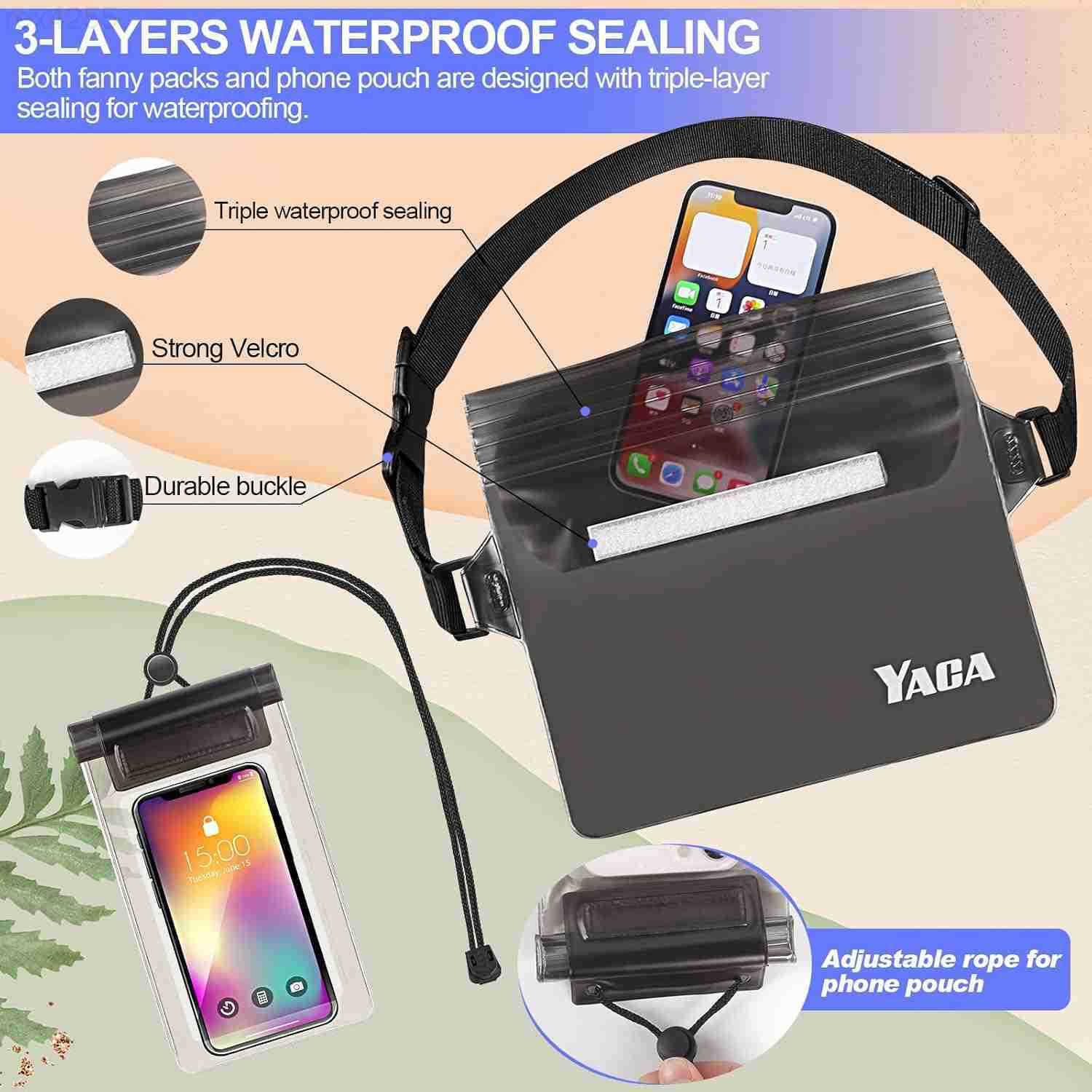 Fanny Pack 2PCS Touchscreen Sensitive Waterproof Phone Pouch Dry Bag with Adjustable Waist Strap Water Proof Pouch For Kayaking Swimming Boating Float