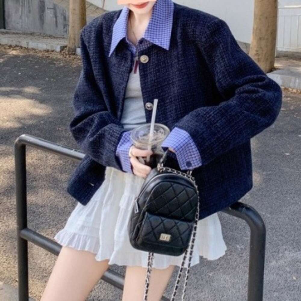 DHEssentials Elegant Socialite Little Chanel Jacket 2025 Spring and Autumn New Trendy Short Korean Style Fake Two-Piece Top for Women