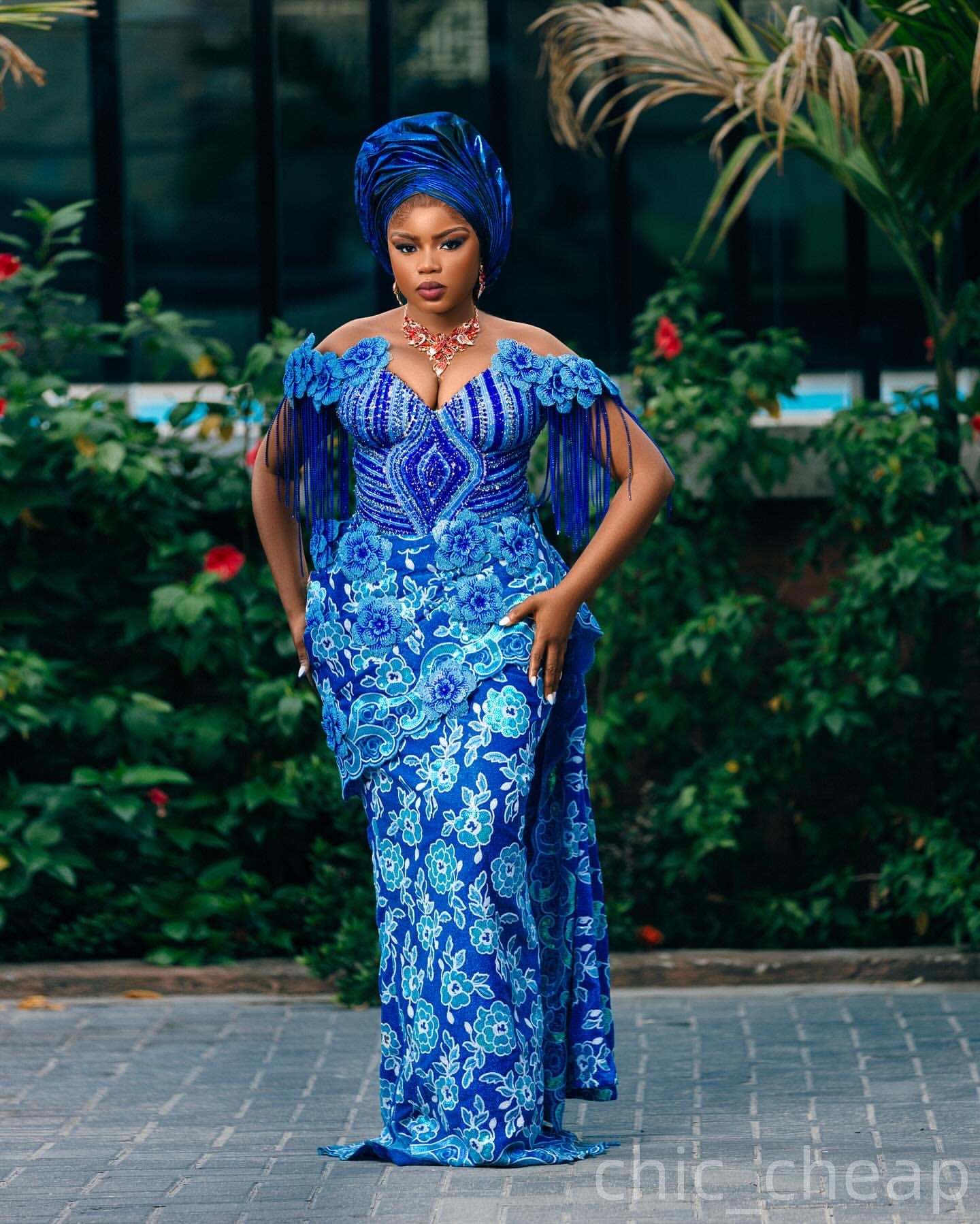 Aso Ebi Blue Sheath Prom Dresses 2025 Flowers Beaded Sequined Evening Formal Party Second Birthday Engagement Gowns Plus Size Dress For Special Occasi