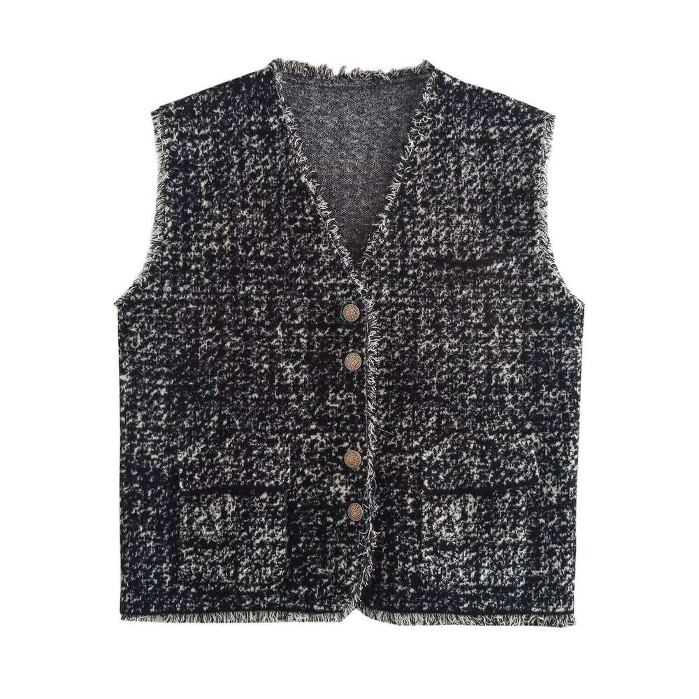 DHEssentials French Style Small Fragrance Tassel Fashionable Chic Dot Fringe Sleeveless Vest Cardigan