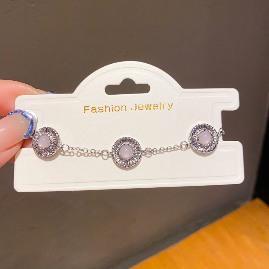 Silver - Toned Bracelet With Pink Gemstone And Rhinestone Circle Accents Delicate Daily & Charming Jewelry Gift For Her Elegant And Dainty Accessory