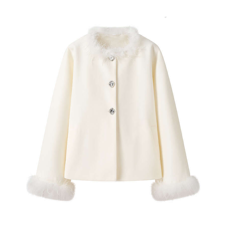 DHEssentials 2025 Spring New French Little Chanel Style Long Sleeve Fur Collar Short Wool Coat