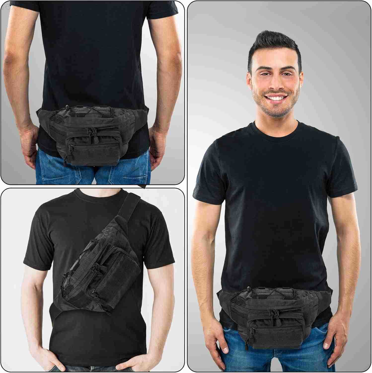 Fanny Pack Military Waist Bag Pack with USA Flag Patch Utility Hip Pack with Adjustable Strap for Outdoors Fishing Cycling Camping Hiking Dog Walking 