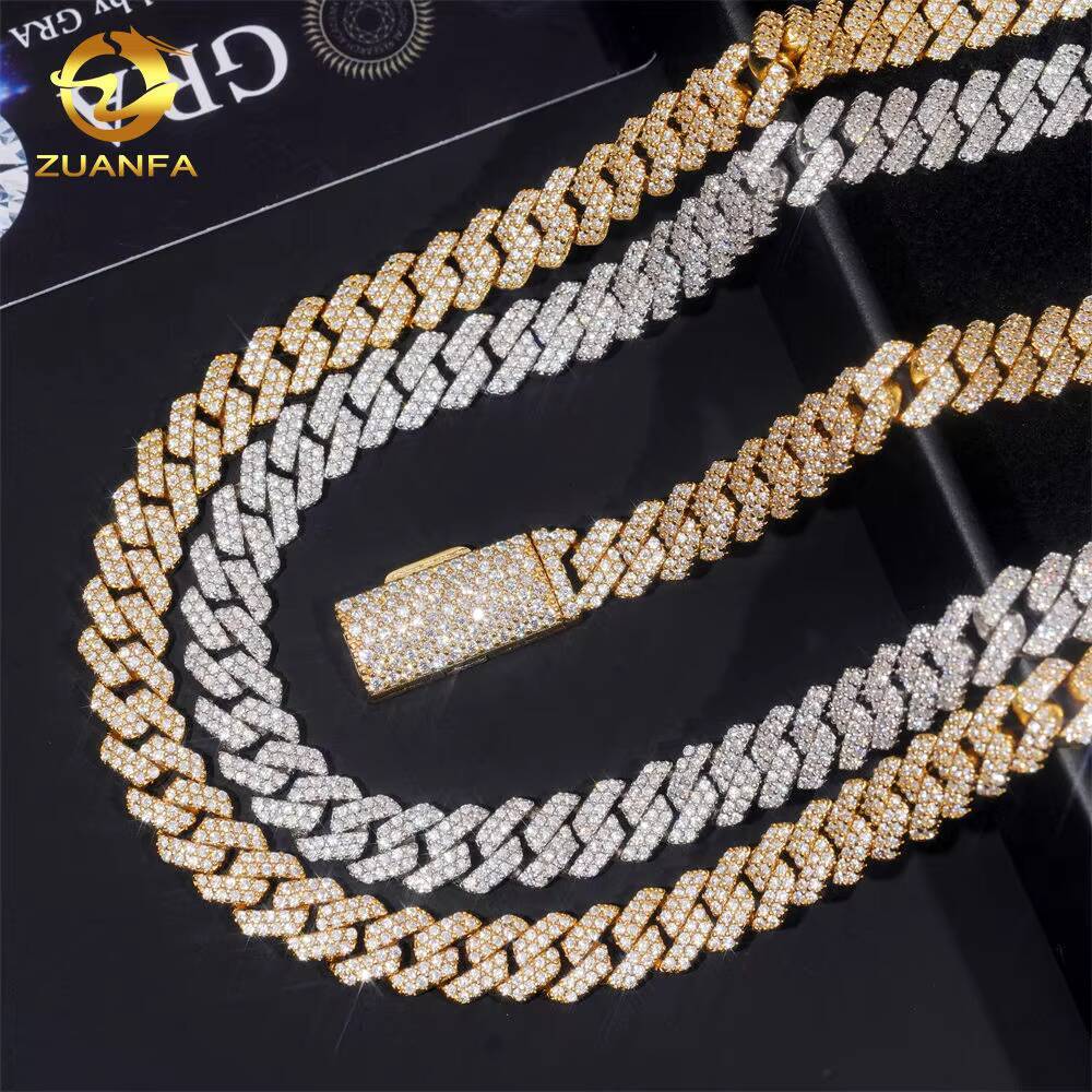 Classic Basic 8mm 2 Row Moissanite Chain Cuban Links Prong Chain Pass Diamond Tester 925 Silver Cuban Link Chain Necklace