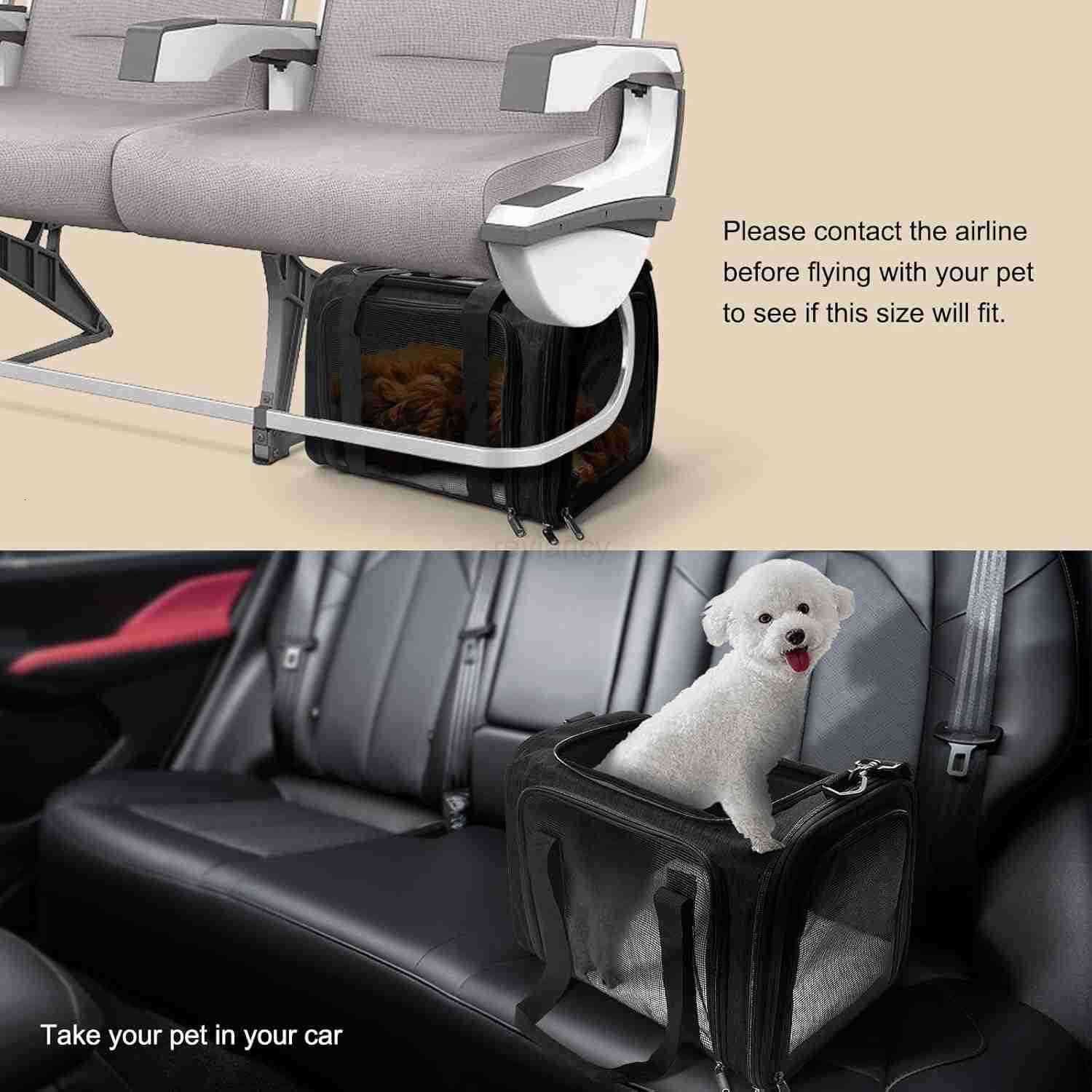 Dog Carrier for Pets Up to 25 Lbs Collapsible Travel Carriers for Puppy with Shoulder Strap and Removable Mat 20x13x13 Inch BlackW250912