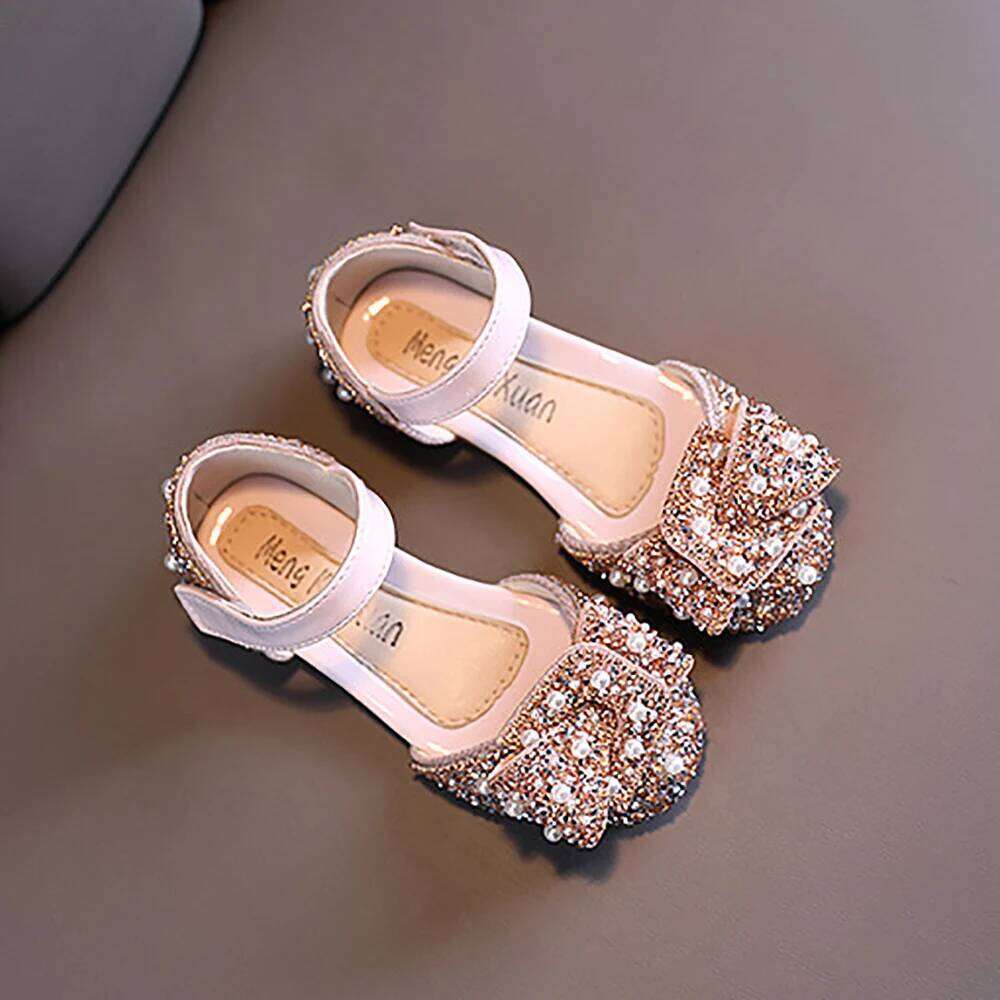 Girls 2024 Single Spring and Autumn New Pearl Rhinestone Bow Dance Performance Shoes Sandals