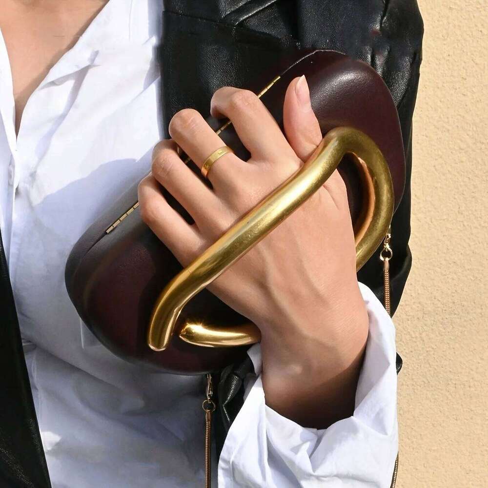Gold Metal Closure Box Clutch Women Evening Wedding Party Cute Purse Bag Handbag Dark Red Beige 2025 Spring New Fashion Chic