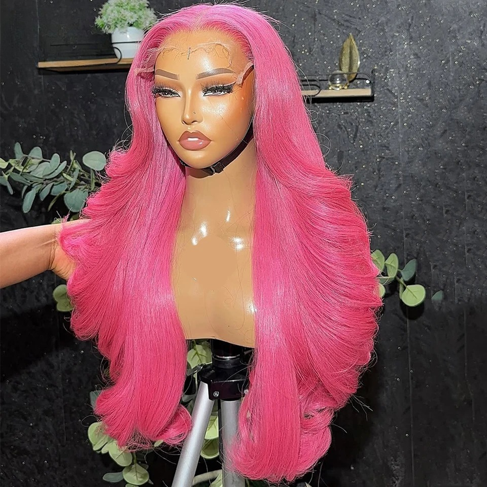 Summer Hot Pink 13x6 HD Lace Frontal Wig Transparent Water Wave Rose Pink 613 Colored 13x4 Body Wave Wig Pre Wear and Go Glueless Human Hair Wig