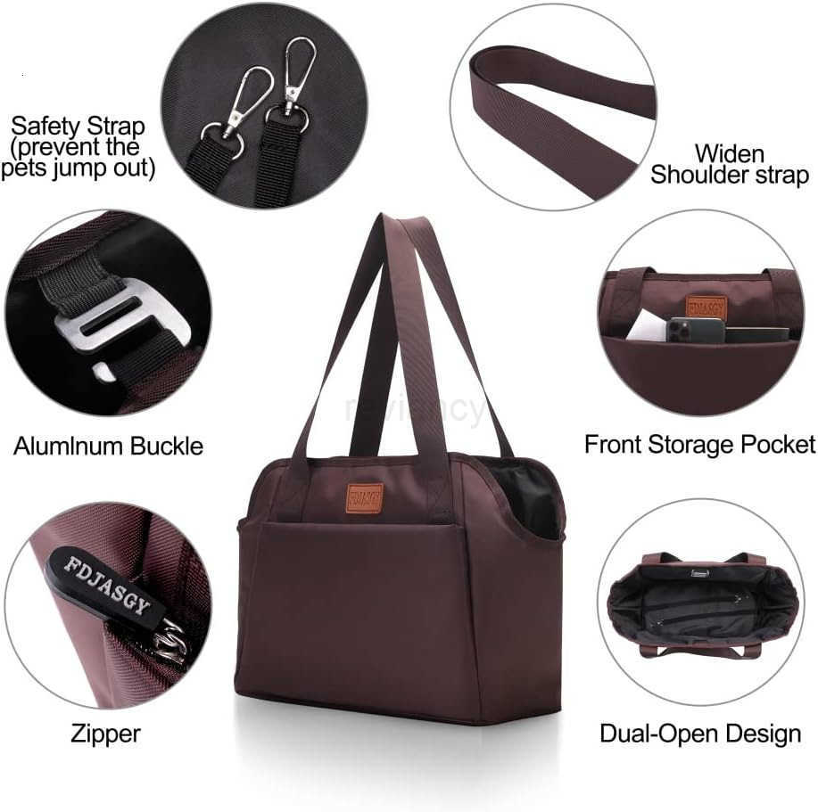 Dog Purse Carrier with Pocket and Safety TetherSoftSided Small Dog Carrier for Small Medium Pet Outdoor Shopping Tote Bag CoffeeW250912