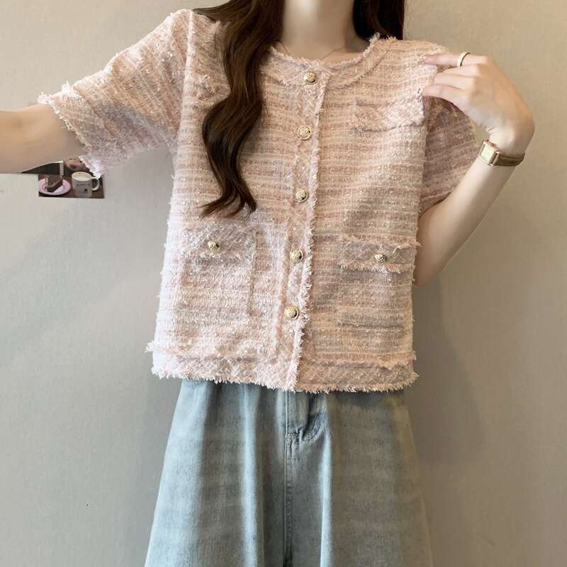 DHEssentials Elegant and Stylish Chanel-Style Jacket Summer New Tweed Fringe Versatile Short Sleeve Top for Women