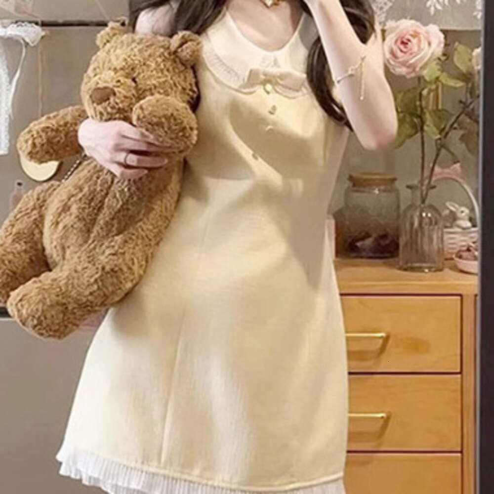 DHEssentials French Style Elegant Little Chanel Doll Collar Sleeveless for Women Summer Waist Slimming Rich Lady Yellow Short Dress