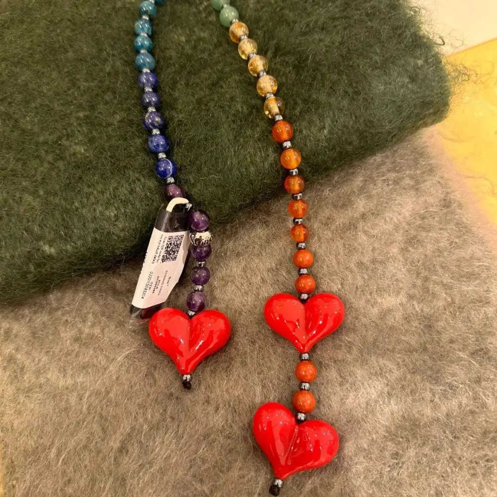 Fashion Key Chain With Red Heart Y2k Style Bag Pendant Sweet Cool Trendy Bag Pendant Korean Cute Beaded Keychain Bag Charms New M250912