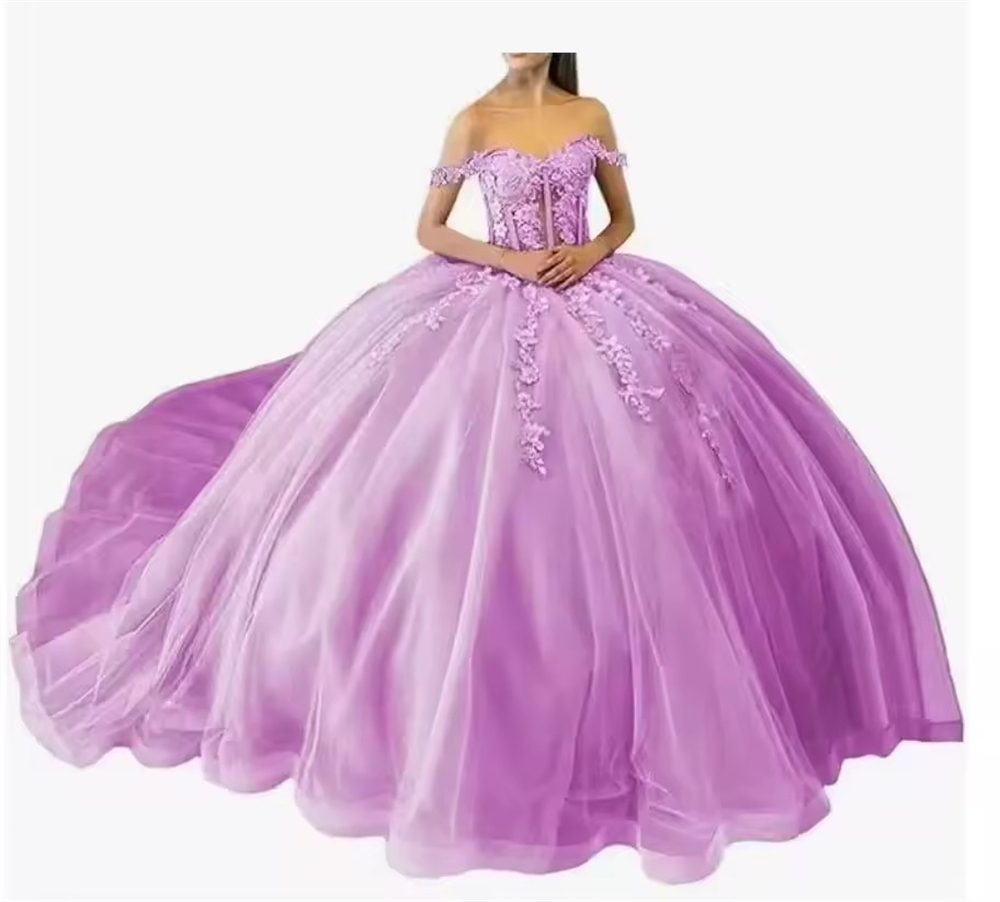 Ball Gown Quinceanera Dresses Green Masquerade Off Shoulder Lace Applique Tulle Customized Sweet 15 16 Princess Birthday Party Gowns Vestidos De 15 An