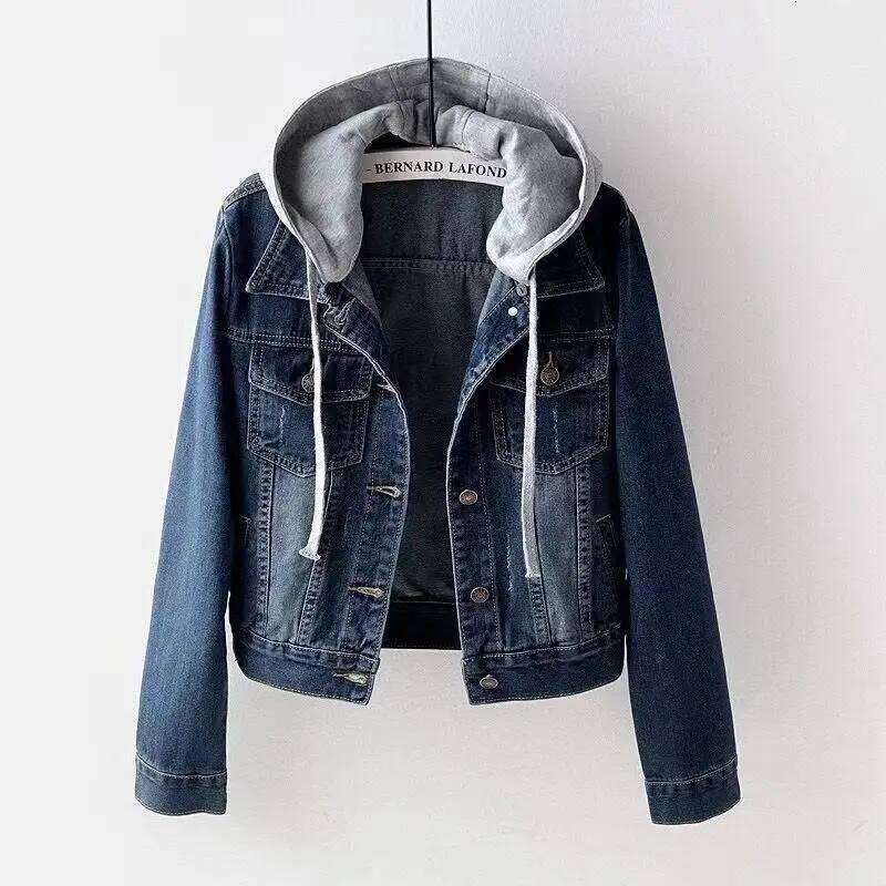 Spring Autumn Denim Jacket Women 2025 Single Breasted Patchwork Hooded Crop Coats Korean Fashion Casual Streeetwear Outerwear