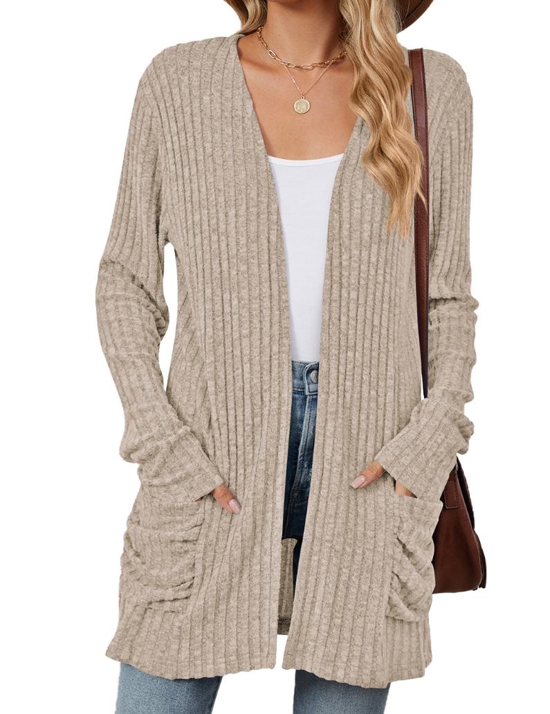 Fall/Winter New Arrival Solid-Color Pocket Long-Sleeve Base Layer Cardigan Knit Sweater