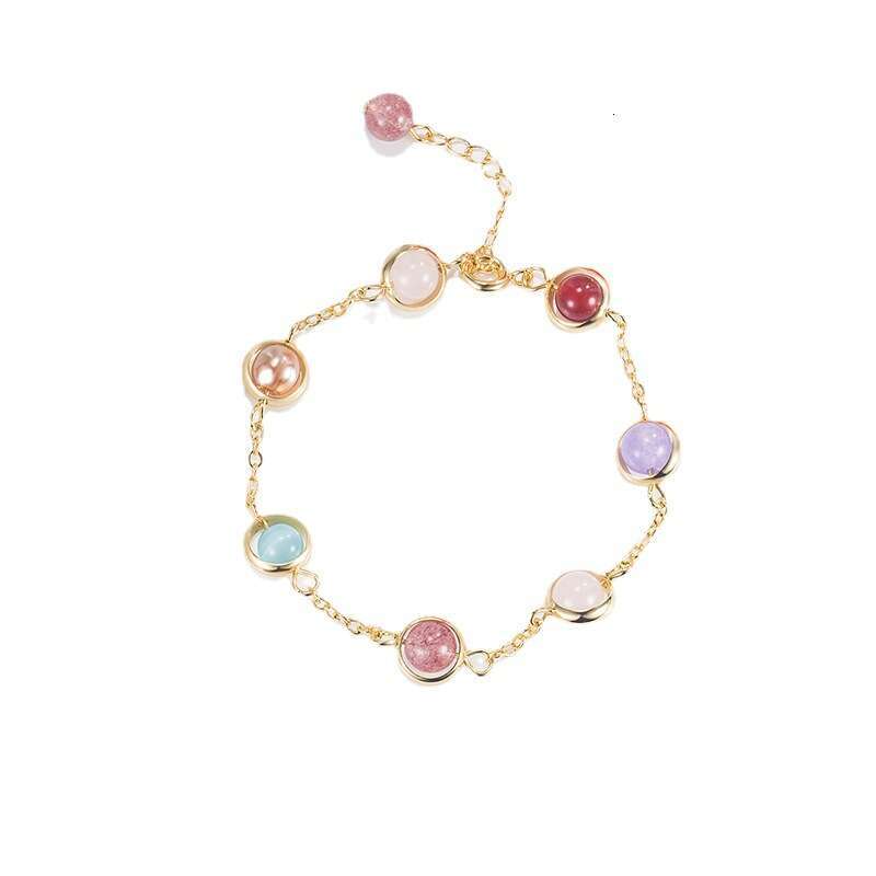 Colorful Bead Bracelet for Women Strawberry Moonstone Garnet Jewelry Pink Crystal Lucky Peach Blossom 2023 New Model