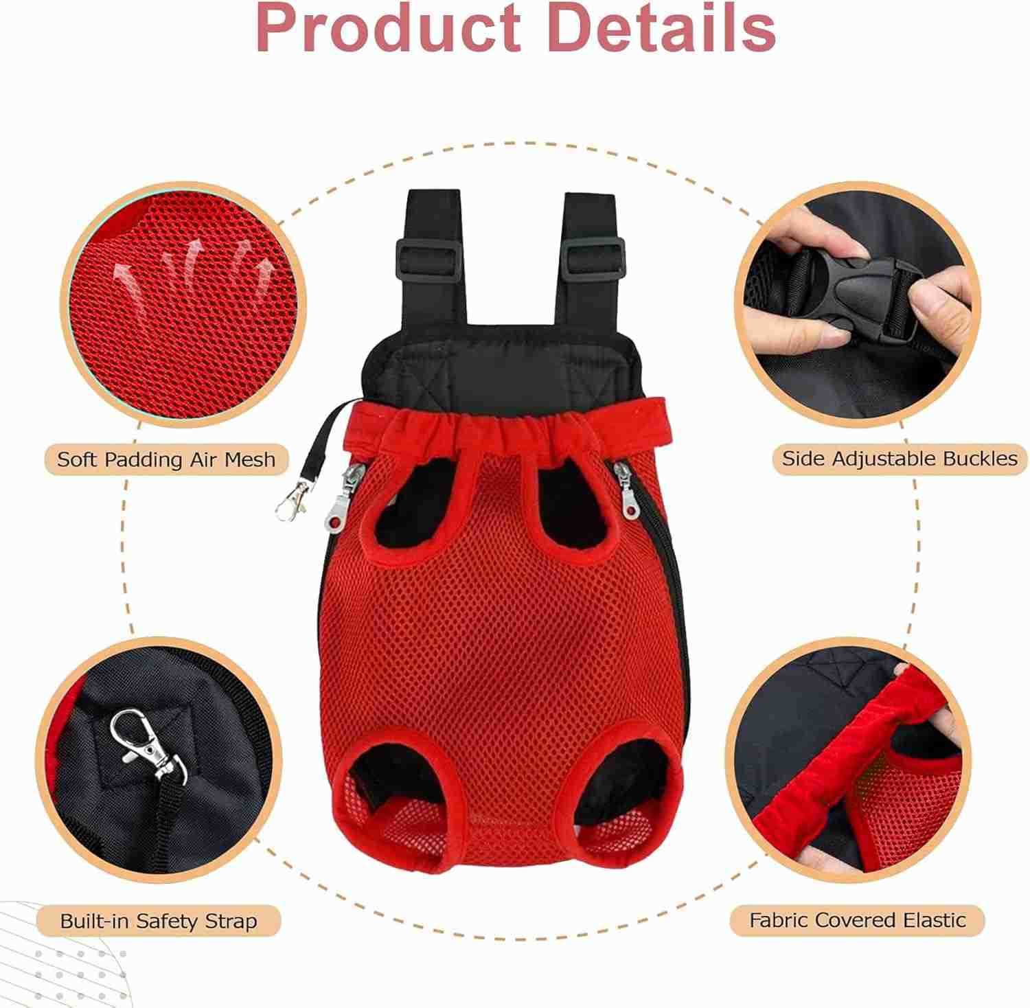 Dog Carrier Backpack Adjustable Puppy Front Carrier Backpack Ventilated Dog Chest Carrier for Hiking Camping Travel Sling Bag for Small Medium Dog Cat