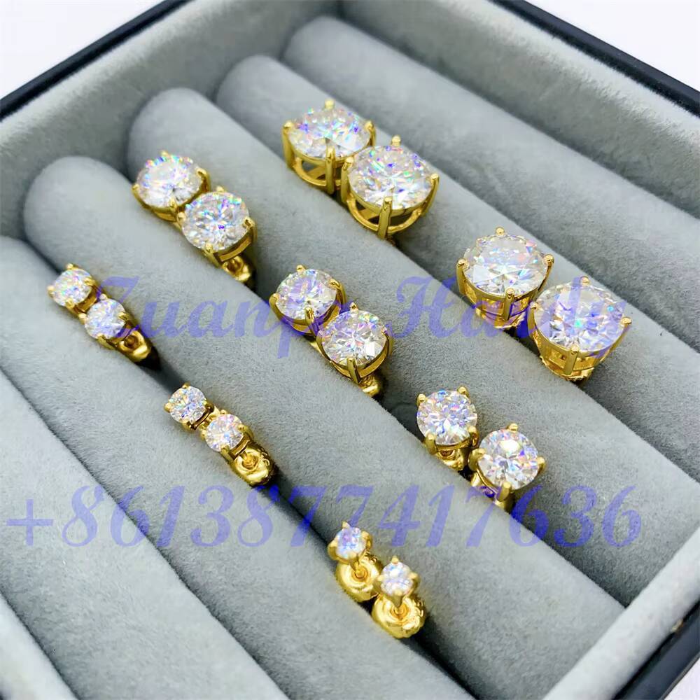 S925 18K Gold Plated 3mm 3.5mm 4mm 4.5mm5mm 5.5mm 6.5mm 7mm 7.5mm 8mm 8.5mm 9mm 9.5mm 10mm 11mm VVS Moissanite Stud Earrings