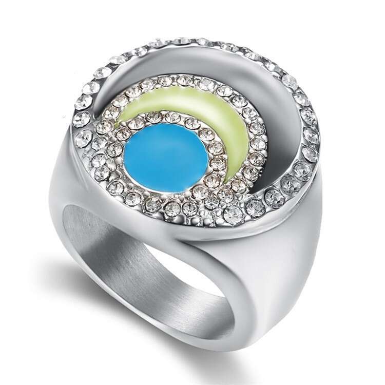 Exotic Style Hand Jewelry Trendy Oil Drop Colorful Inlaid Rhinestone Cast Women's Stainless Titanium Steel Ring