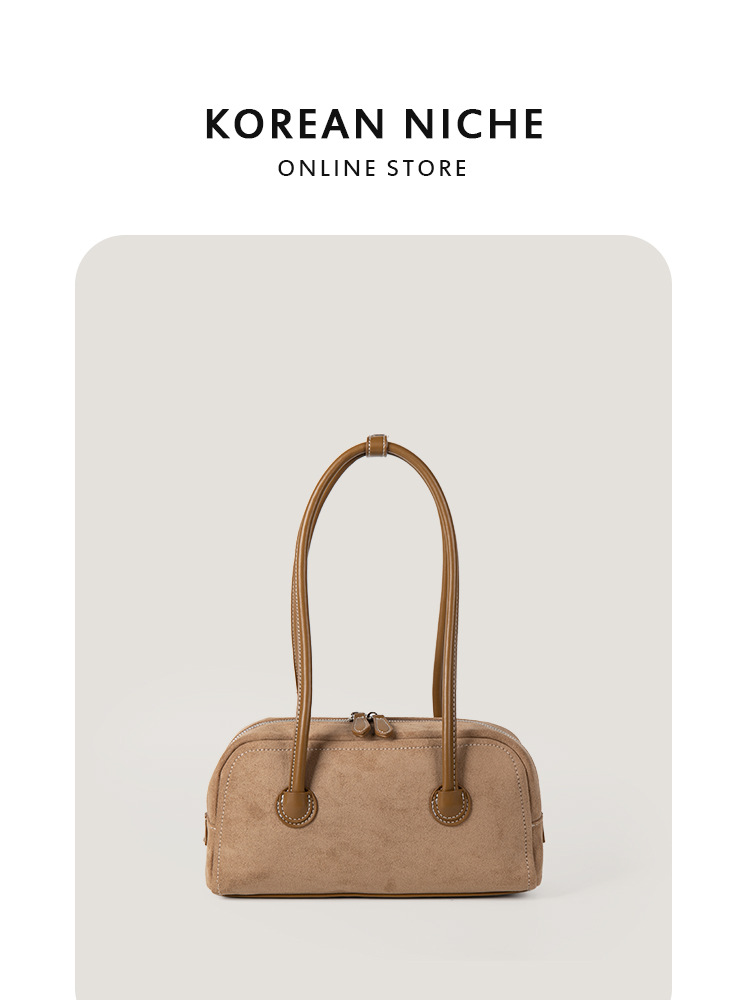 Autumn/Winter New Korean Niche Texture Suede One-Shoulder Bag for Women Retro Minimalist Handbag Boston Bag