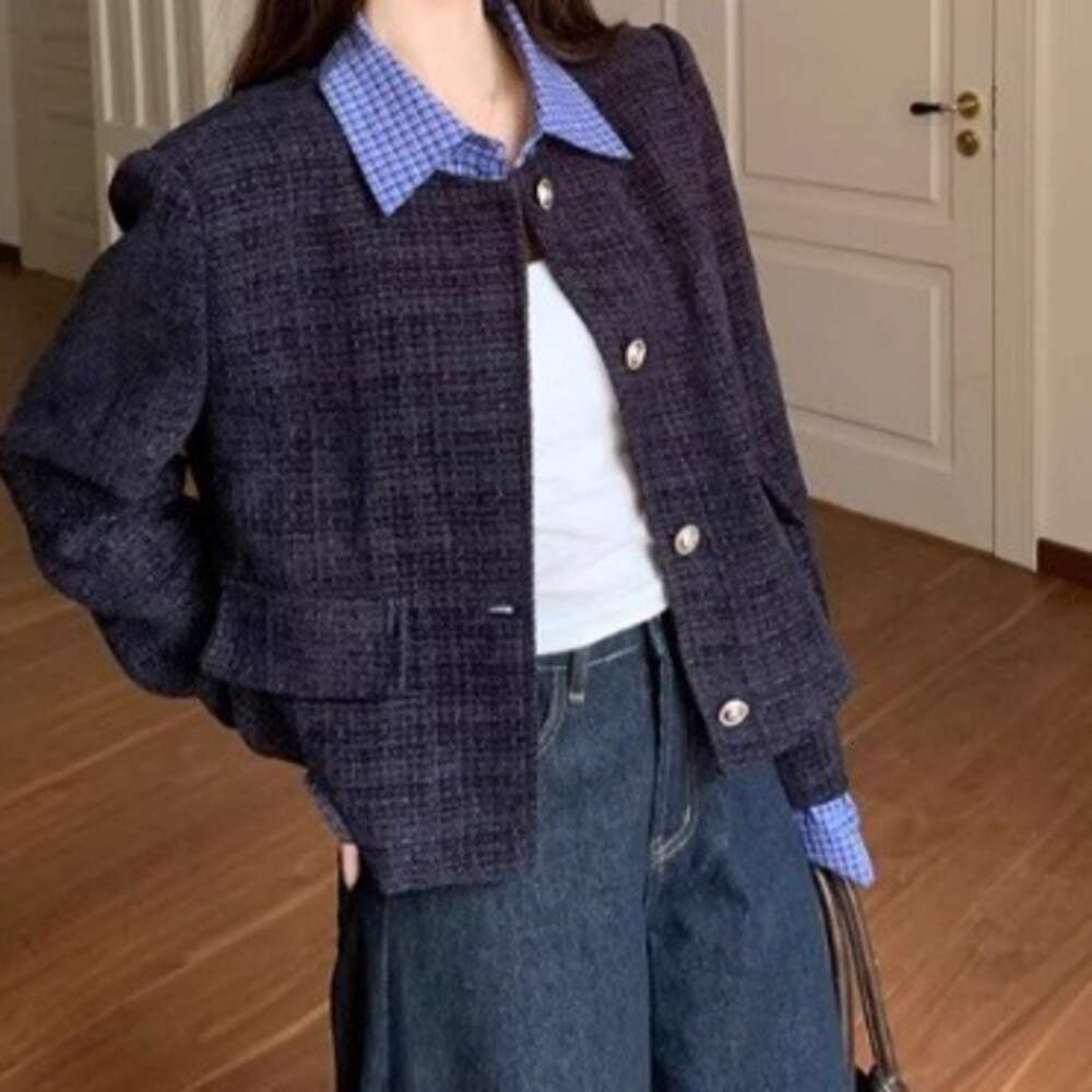 DHEssentials Korean Style Gentle Fake Two-Piece Chanel-Style Coat 2025 Autumn New Single-Breasted Slimming Elegant Top for Women