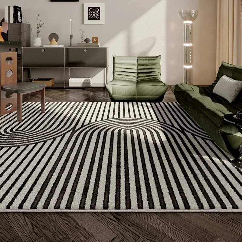 Modern Style Living Room Decoration Carpet Black White Lines Rugs for Bedroom Thicken Plush Study Floor Mat Home Fluffy Soft Rug C250912