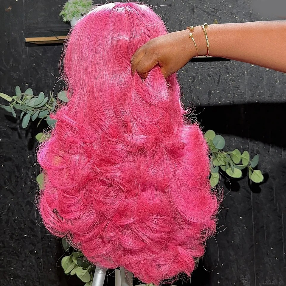 Summer Hot Pink 13x6 HD Lace Frontal Wig Transparent Water Wave Rose Pink 613 Colored 13x4 Body Wave Wig Pre Wear and Go Glueless Human Hair Wig
