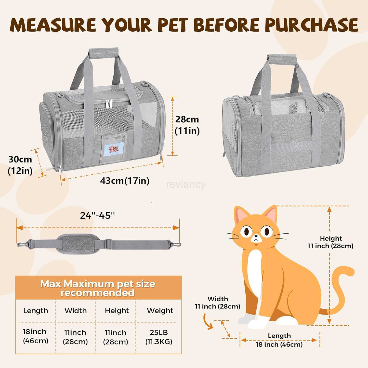 Cat Carrier Dog Carrier for Small Dog Medium CatsPet Travel Bag Puppies up to 15 LbsTSA Airline Approved Cat Carrier SoftW250912