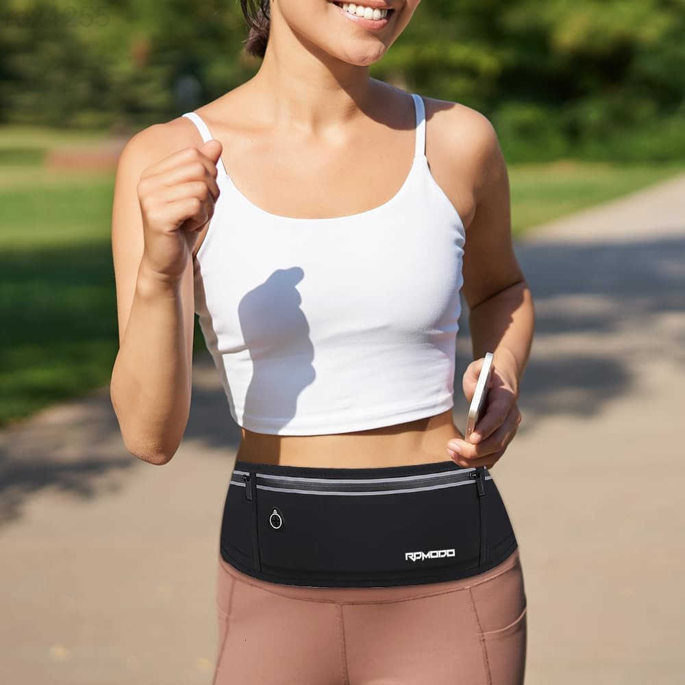 Slim Running BeltWater Resistant Fanny Pack for Women Men3 Pocket Phone Holder for Running Walking CyclingAdjustable Reflective Running Waist Bag for 