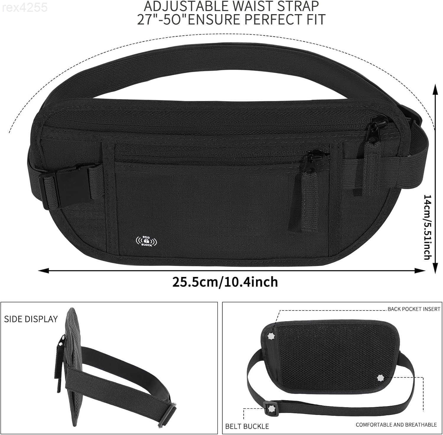 Money Belt For Travel Women Men Hidden Rfid Passport Holder For Travel BlackW250912