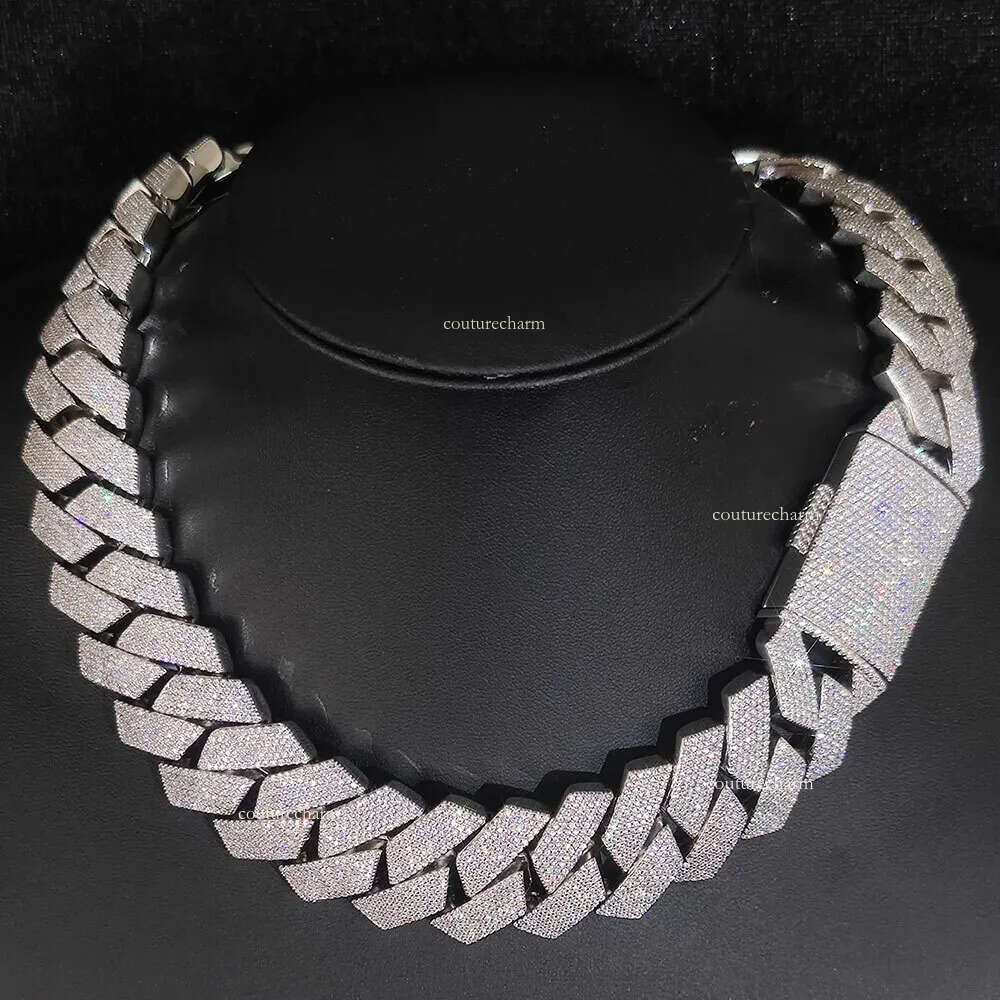 Pass Dia Test GRA Moissanite 25mm Wide 6Rows Solid Sier Cuban link chain for Rapper Hip Hop VVS Iced Out Necklace
