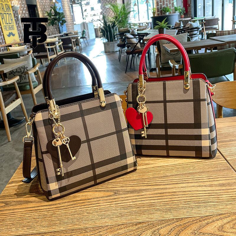 TB BHULAMTE Free Shipping Designer Bag Women's Boston Handbag Temperament Striped Checkered Shoulder Bag Fashion Large Capacity Crossbody Bag Lux
