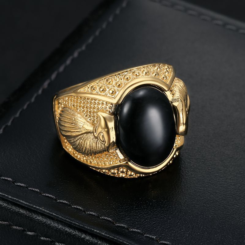 Hip Hop Retro Opal Stones Casting Eagle Ring Stainless Steel Finger Solitaire Ring Jewelry