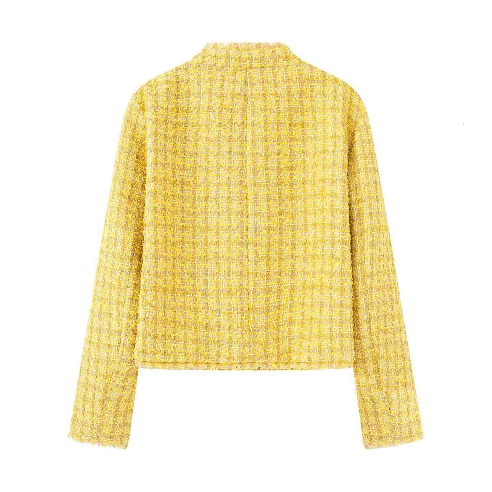 DHEssentials 2025 Autumn New Women's Street Fashion Small Chanel Style Yellow Jacket