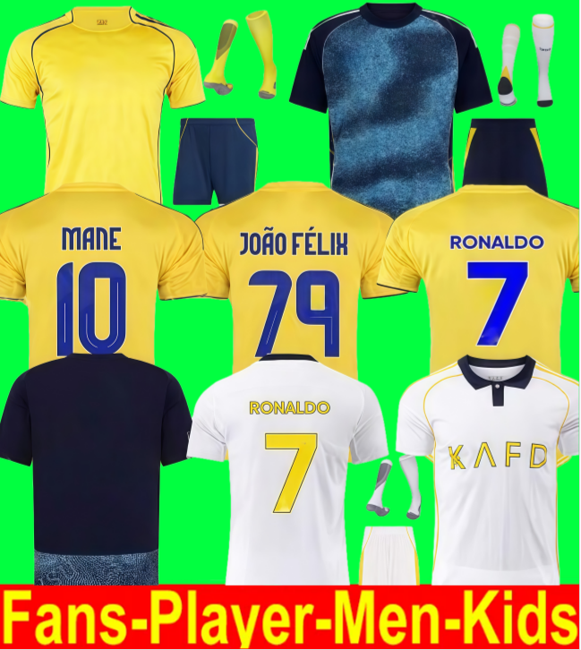 25 26 Portuguese ronaldo football shirts Al Nassr FC Soccer Jerseys B.FERNANDES JOAO FeLIX MANE 2025 Riyadh Men kit Portugal Child Shirt Kits Player national team