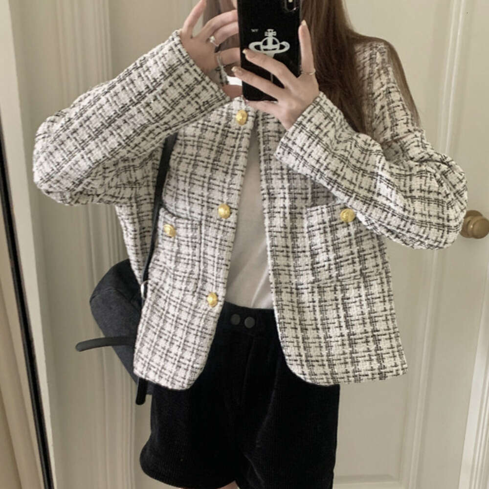DHEssentials 2024 New Chanel-Inspired Women's Autumn Plaid Loose Socialite Style High-End Fashion Long Sleeve Jacket
