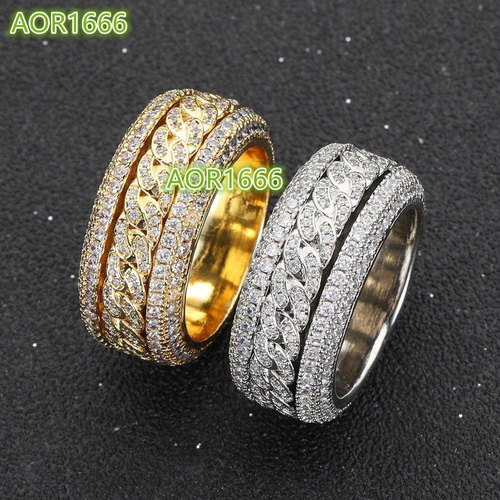 Men's Hip Hop style rings fashion brand in Europe and America, inlaid with diamonds, rotating Cuban style, made of 925 silver.